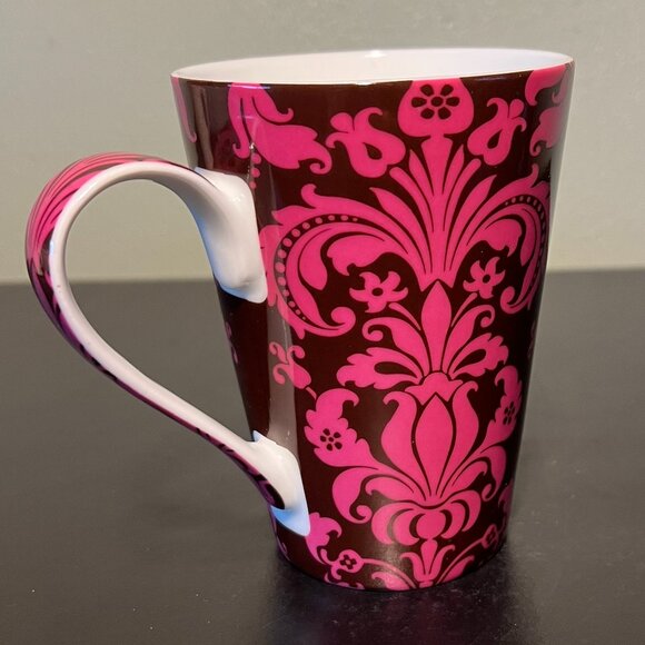 Könitz Germany Porcelain Damask Floral Motif in Mauve Pink & Dark Brown Mug Cup - Picture 3 of 9